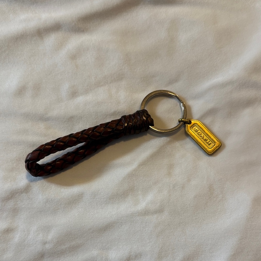 Coach Dark Brown Braided Leather Key Holder